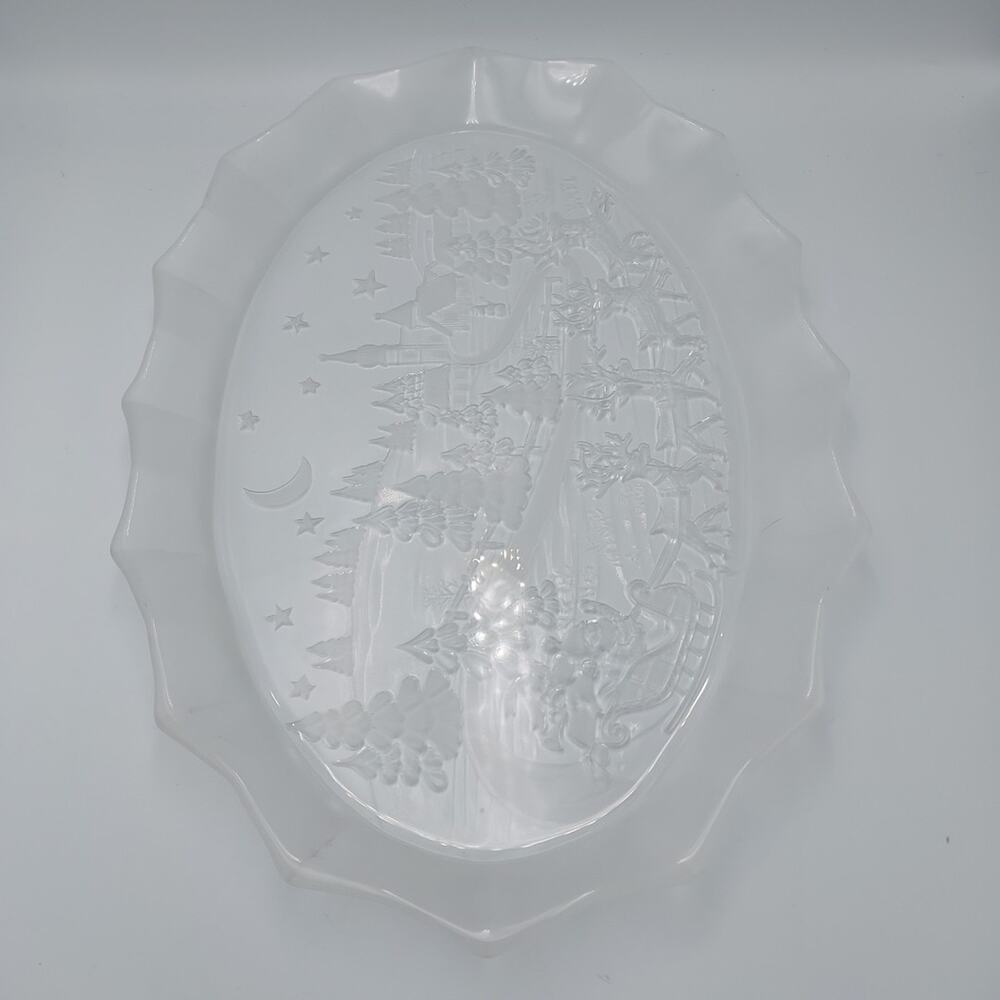 Mikasa Santa‎ And Reindeers Oval Serving Dish Platter Frosted Glass